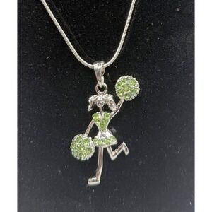 NEW Green Cheerleader Charm Necklace Articulated Rhinestone Spirit Gift